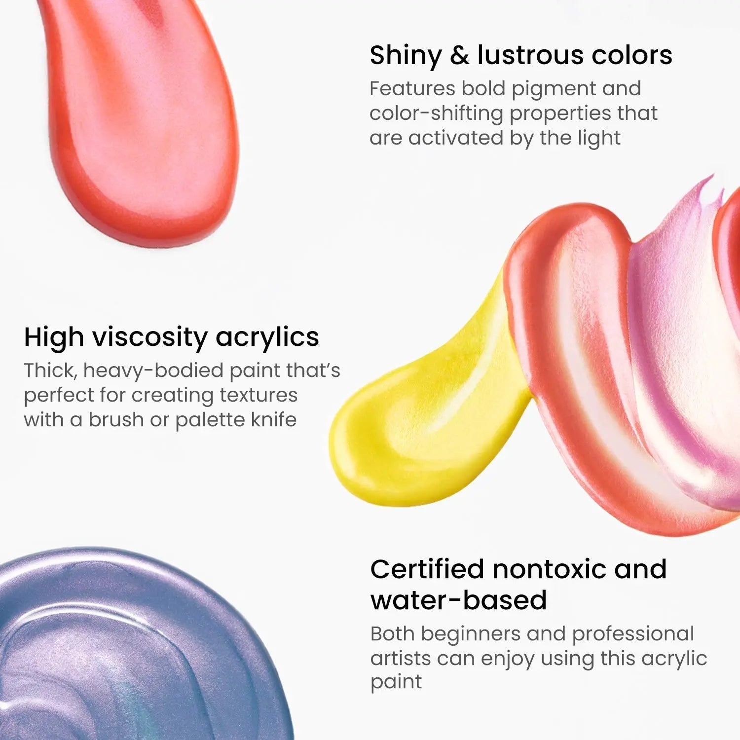 ARTEZA Premium Iridescent Acrylic Paint Set of 10 x 60ml